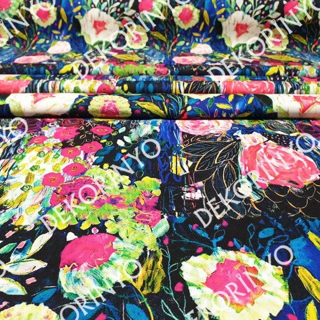 Yağlı Boya Soyut Çiçekler Desenli Kumaş