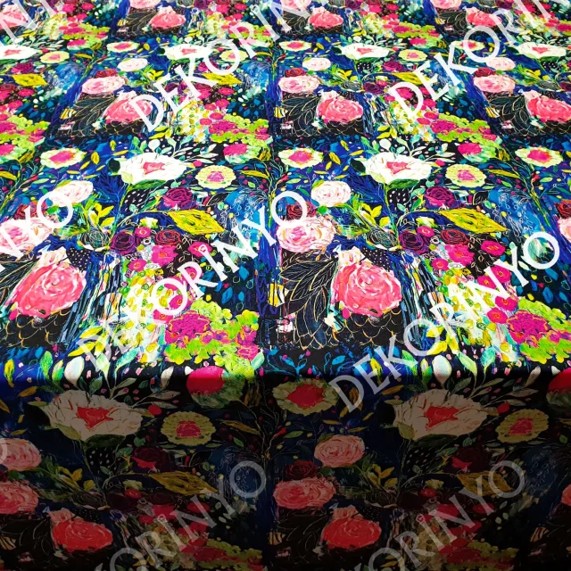 Yağlı Boya Soyut Çiçekler Desenli Kumaş