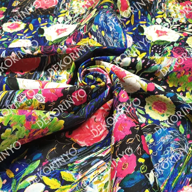 Yağlı Boya Soyut Çiçekler Desenli Kumaş