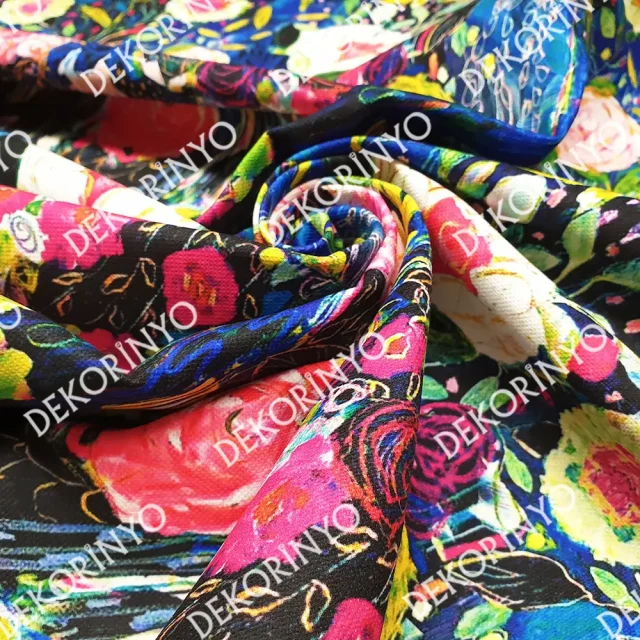 Yağlı Boya Soyut Çiçekler Desenli Kumaş