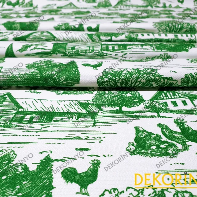 Yeşil Farm Blanc Desenli Döşemelik Kumaş
