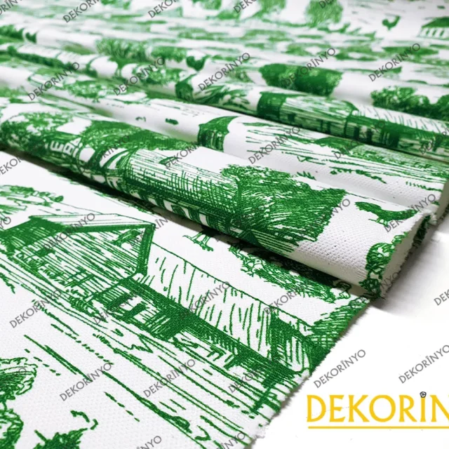 Yeşil Farm Blanc Desenli Döşemelik Kumaş