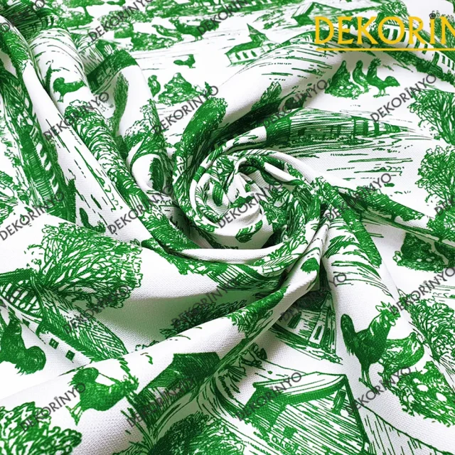 Yeşil Farm Blanc Desenli Döşemelik Kumaş