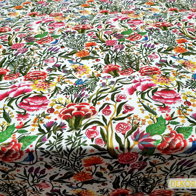 Rengarenk Karanfil Bahçesi Desenli Döşemelik Kumaş