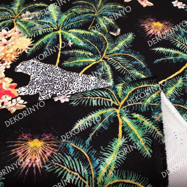 Leopar ve Palmiye Temalı Döşemelik Kumaş