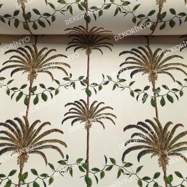 Dekoratif Palmiyeler Desenli Döşemelik Kumaş