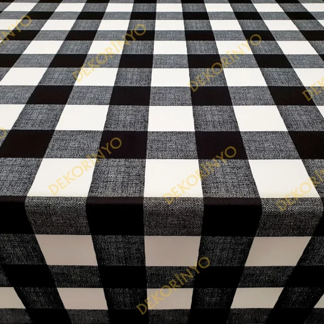 Büyük Siyah Beyaz Pötikare Desenli Kumaş