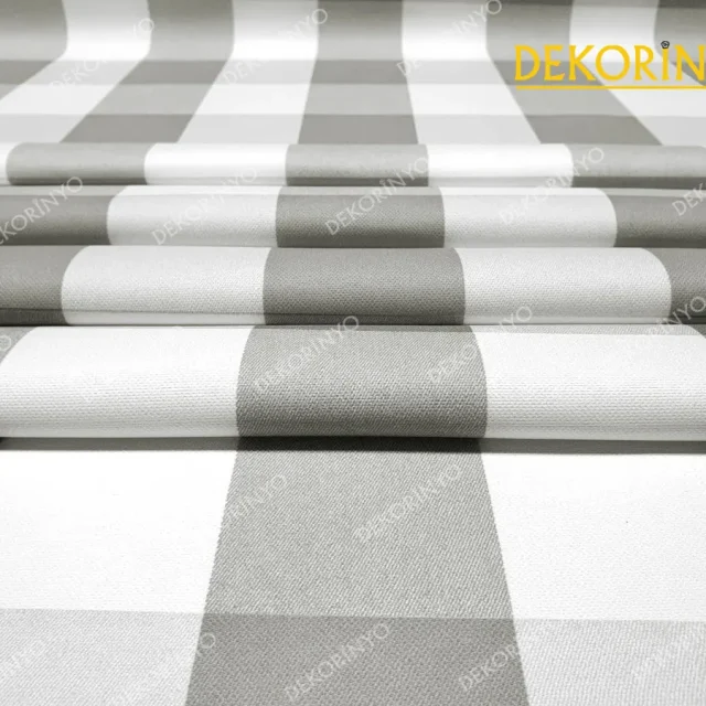 Büyük Gri Beyaz Pötikare Desenli Kumaş