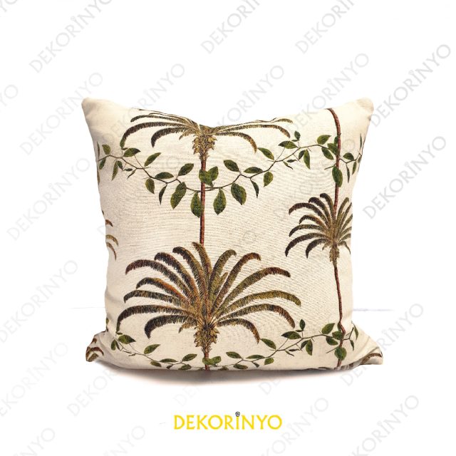 Dekoratif Palmiyeler Desenli Kare Kırlent