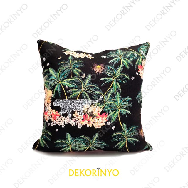 Leopar ve Palmiye Temalı Kırlent