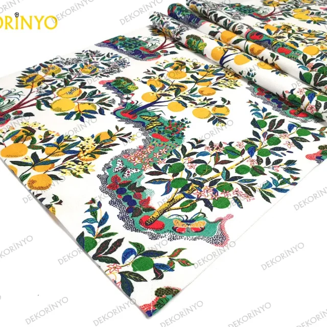 Limon Bahçesi Desenli Dekoratif Runner