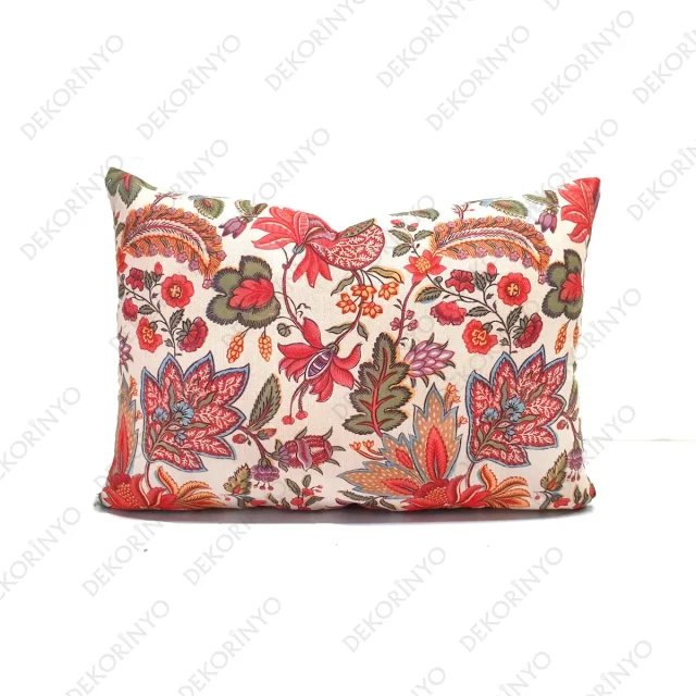 Retro Çiçek Motifli Dikdörtgen Kırlent