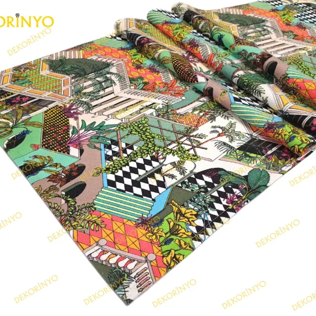 Rustik Evler Desenli Dekoratif Runner