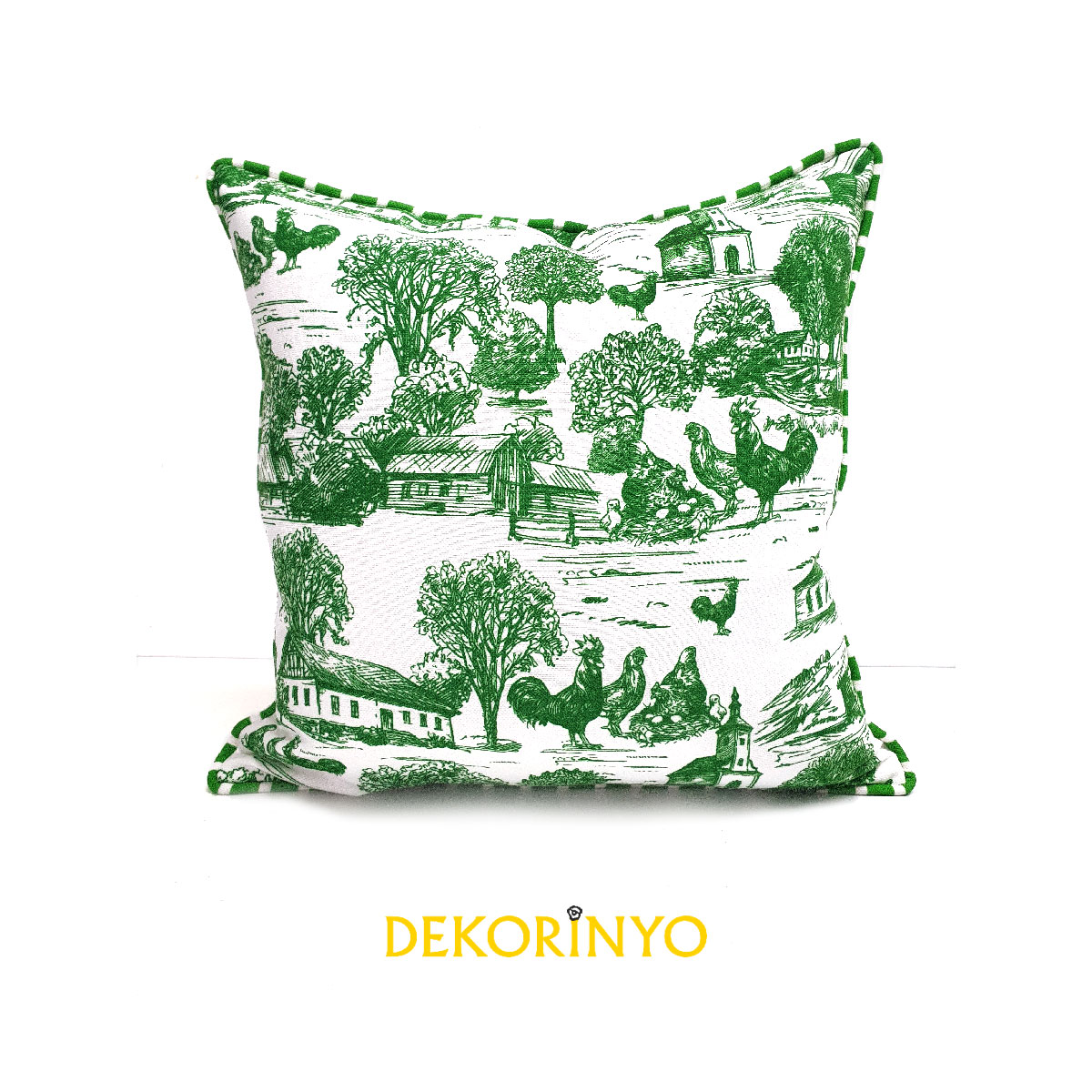 Yeşil Farm Blanc Desenli Biyeli Kırlent