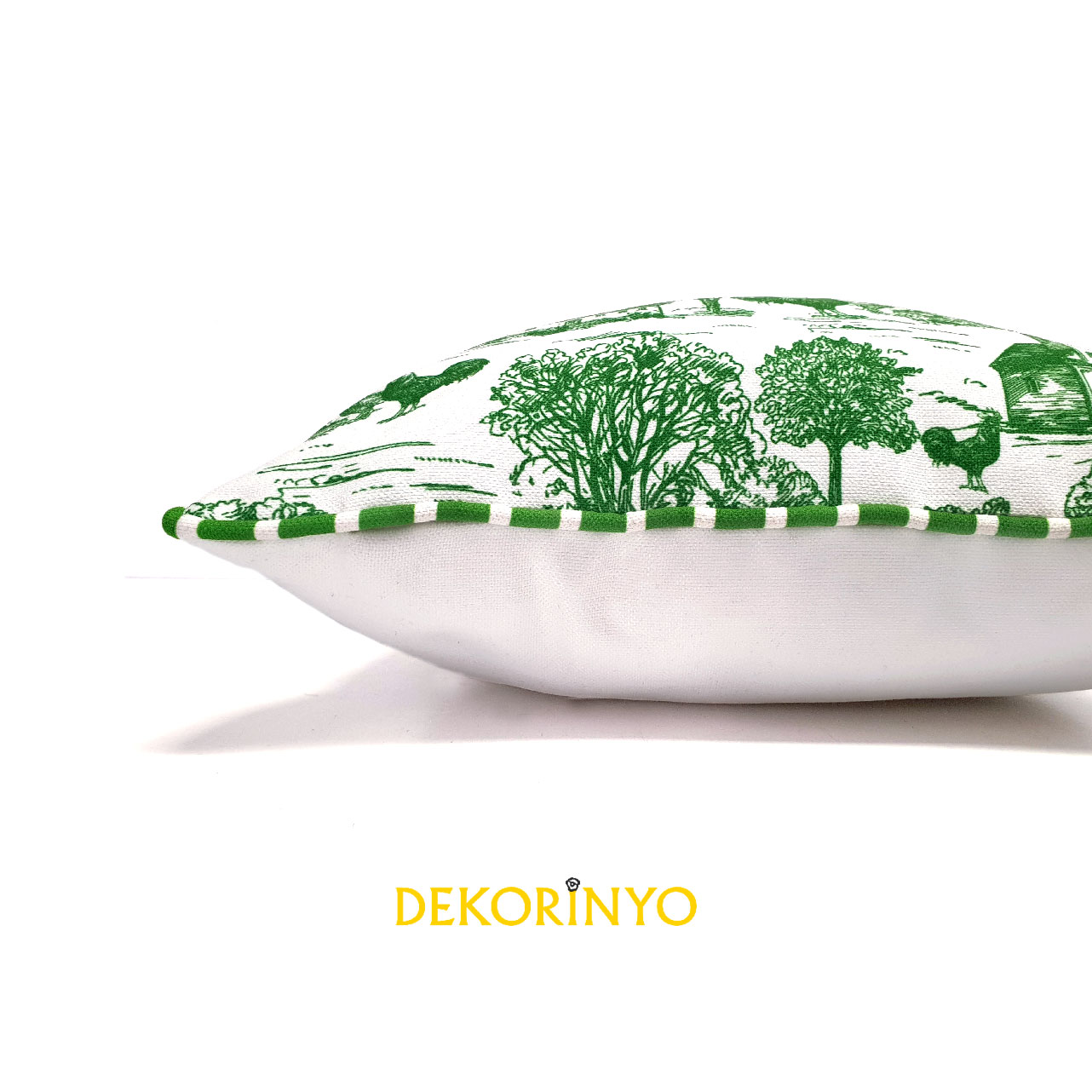 Yeşil Farm Blanc Desenli Biyeli Kırlent