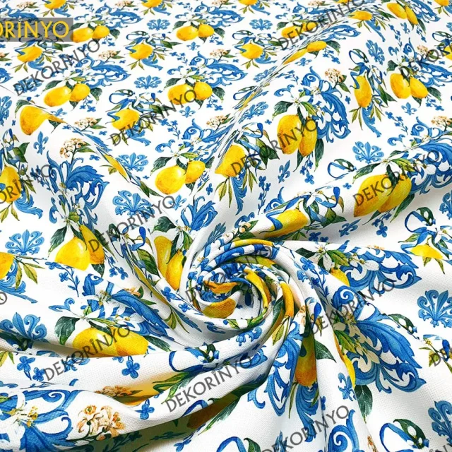 Barok Damask Motifli Limon Desenli Kumaş