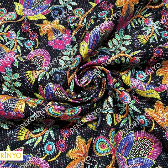 Payet Görünümlü Çiçek Desenli Döşemelik Kumaş