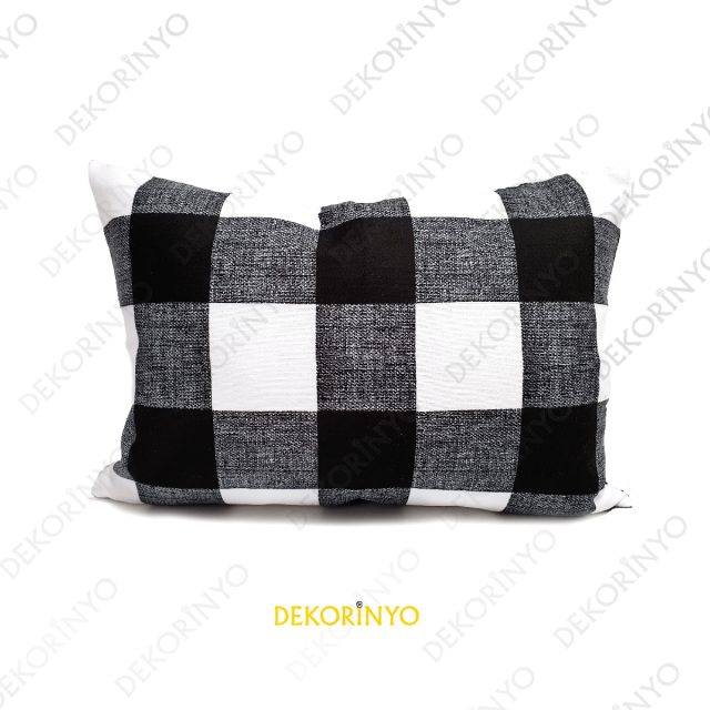 Büyük Siyah Pötikare Desenli Dikdörtgen Kırlent