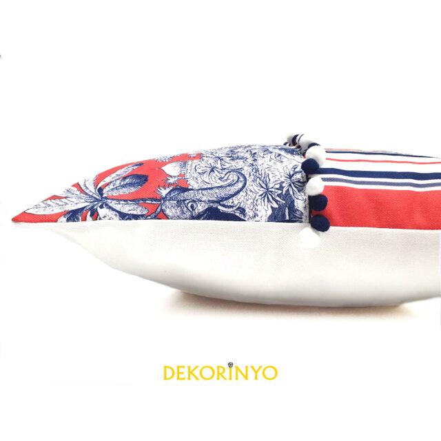 Mercan Çizgili Ponponlu Bleu Blanc Kırlent