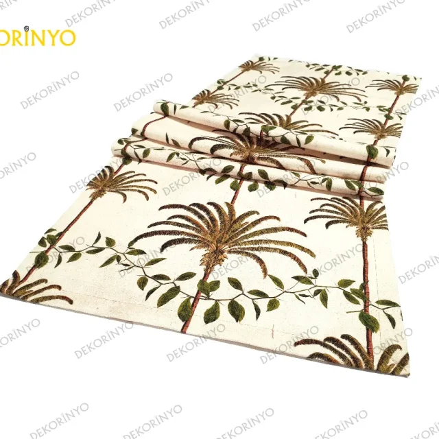 Dekoratif Palmiyeler Desenli Dekoratif Runner
