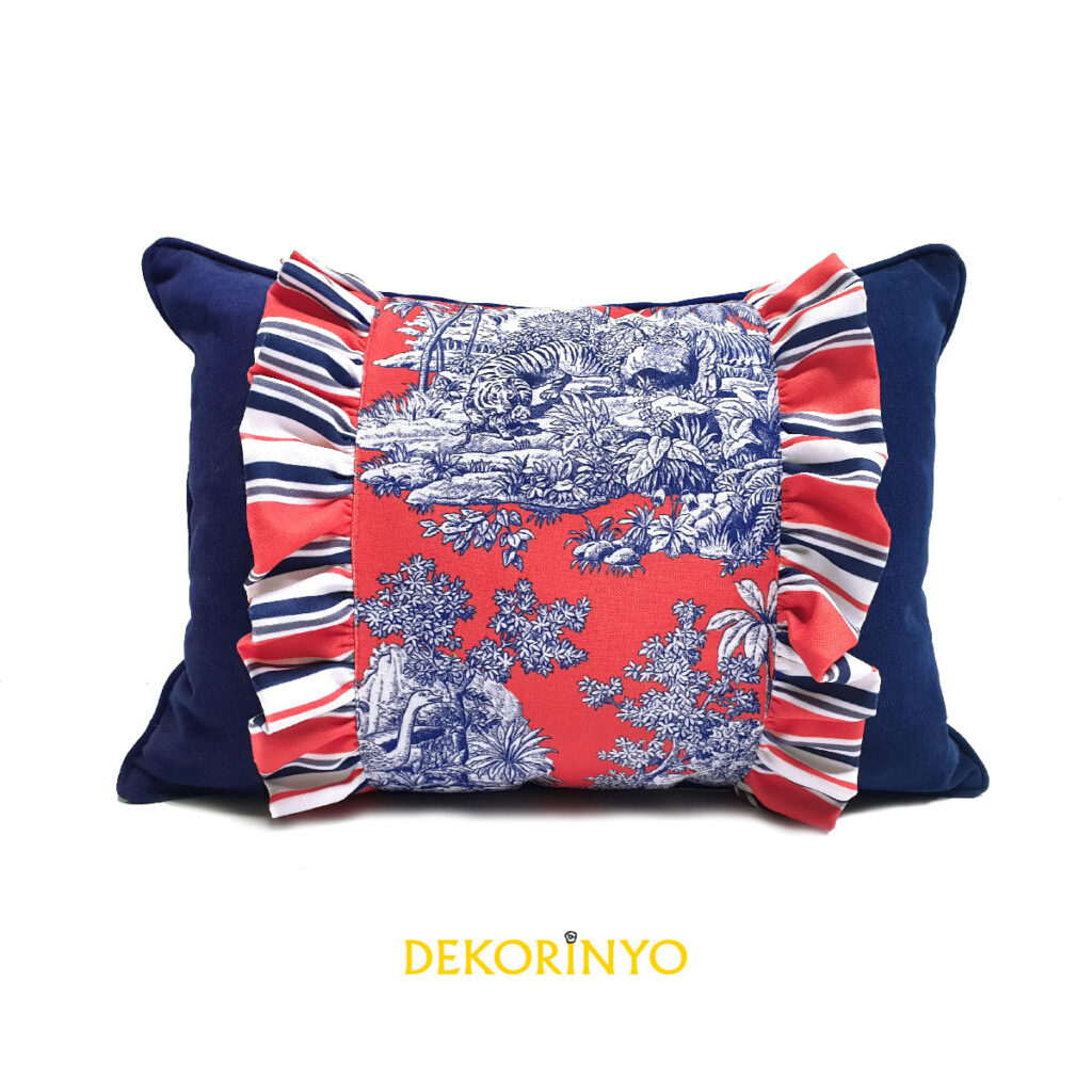 Fırfır Aksesuarlı Canlı Mercan Bleu Blanc Kırlent