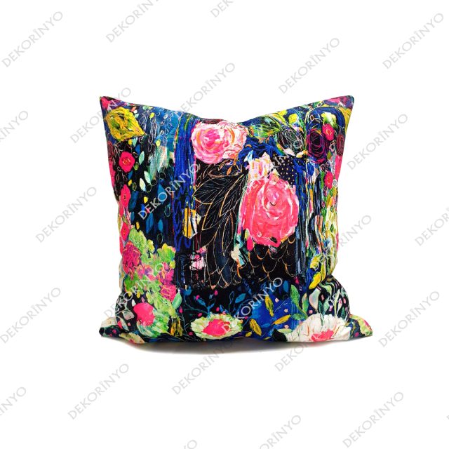 Soyut Çiçekler Desenli Kırlent