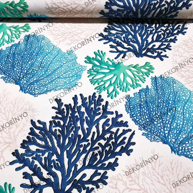 Mavi Mint Mercanlar Desenli Kumaş