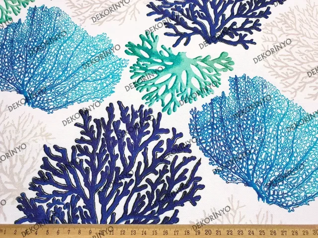 Mavi Mint Mercanlar Desenli Kumaş