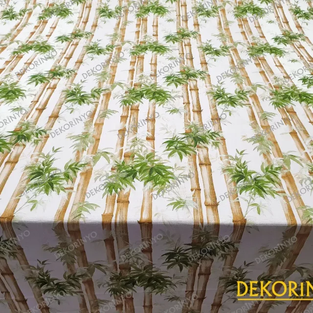 Bambu Ağaçları ve Yapraklar Desenli Kumaş