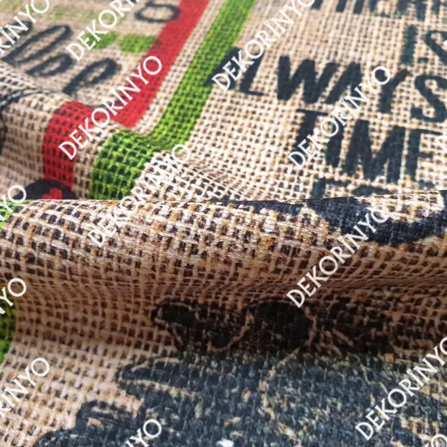 Coffee Damgalı Jüt Efektli Kumaş