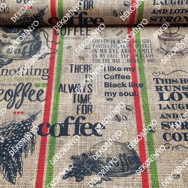 Coffee Damgalı Jüt Efektli Kumaş