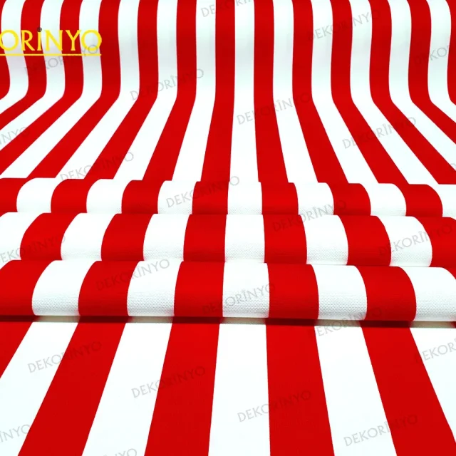 Kırmızı Beyaz Çizgili Döşemelik Kumaş