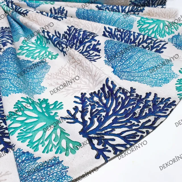 Mavi Mint Mercanlar Desenli Kumaş