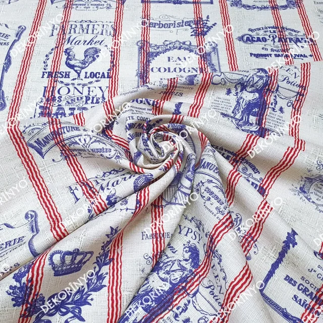 Paris Mürekkep Damgalı Keten Efektli Kumaş