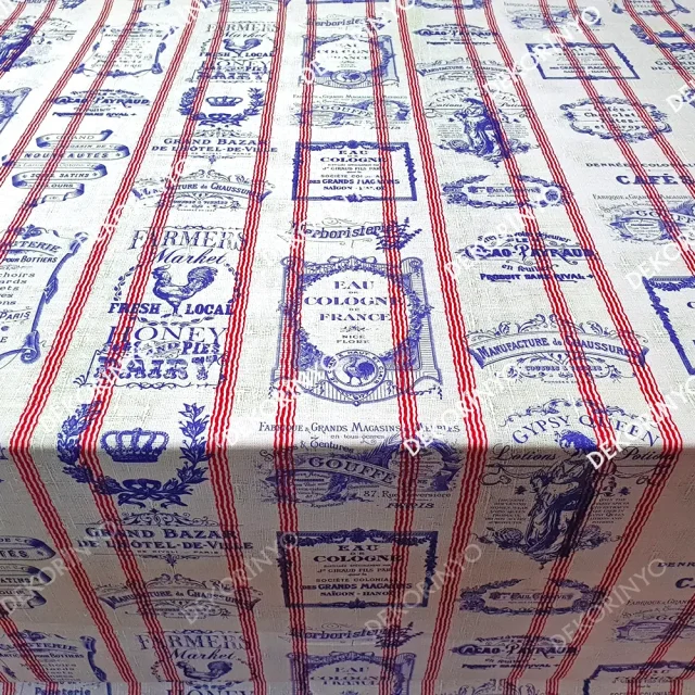 Paris Mürekkep Damgalı Keten Efektli Kumaş