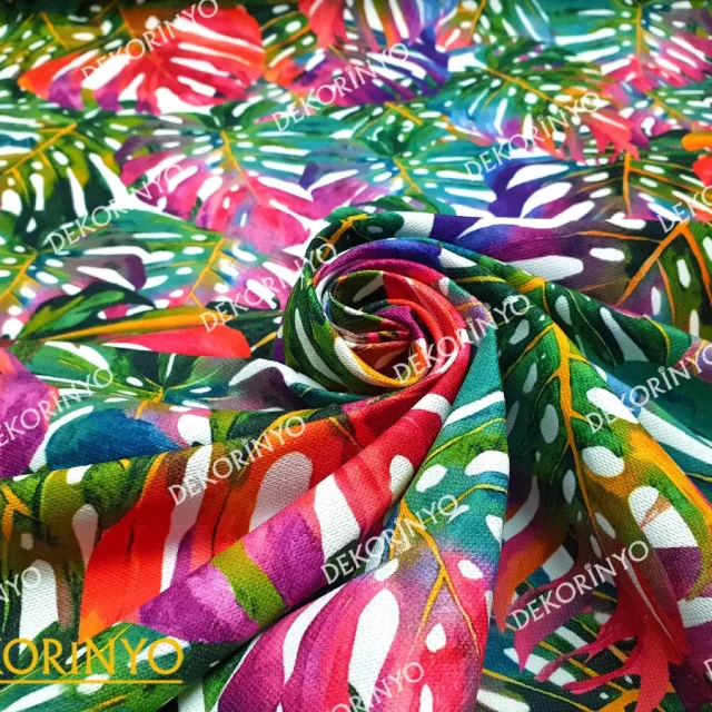 Monstera Yaprakları Desenli Kumaş