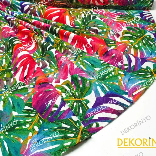 Monstera Yaprakları Desenli Kumaş