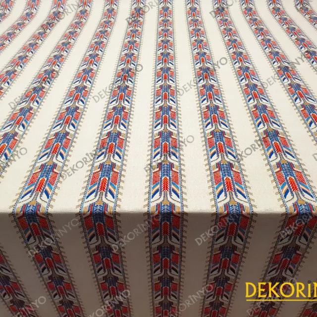 Marin Aztek Motifli Döşemelik Kumaş