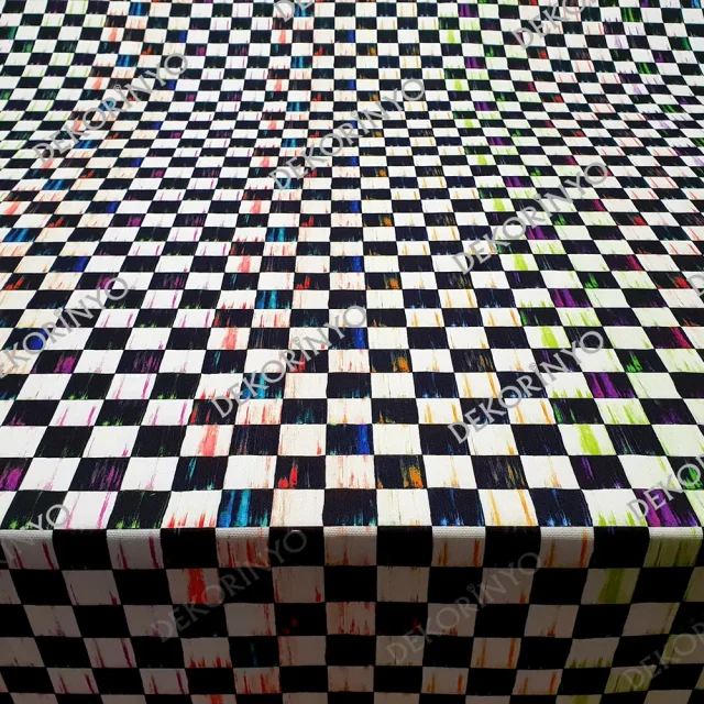 Yağlı Boya Efektli Dama Desenli Kumaş