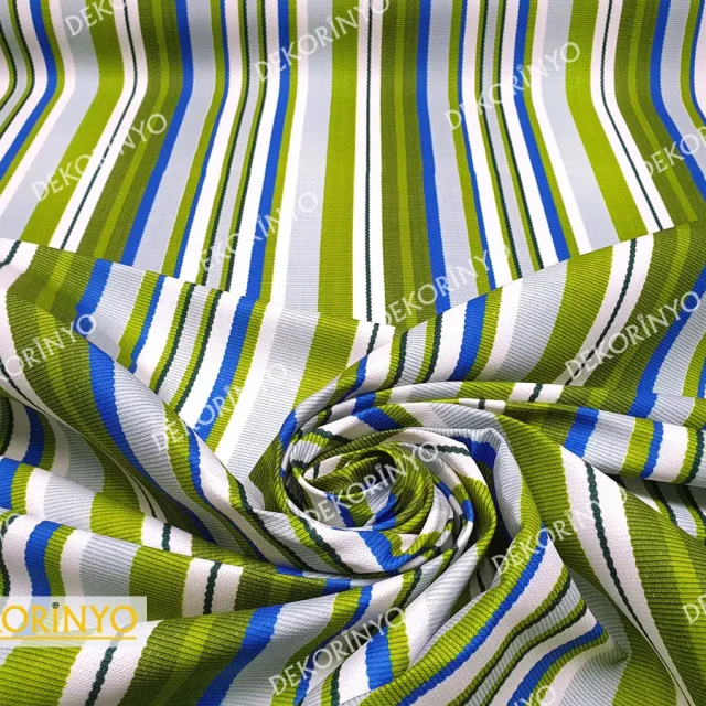Dokuma Efekt Mavi Yeşil Çizgili Kumaş