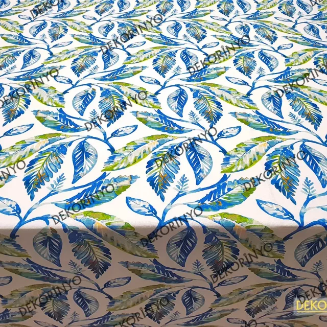 Sulu Boya Efektli Japon Palmiyeleri Desenli Kumaş