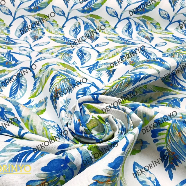 Sulu Boya Efektli Japon Palmiyeleri Desenli Kumaş