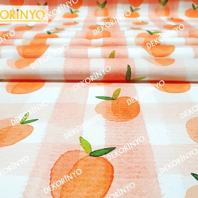 Sulu Boya Kayısı Pötikare Desenli Kumaş