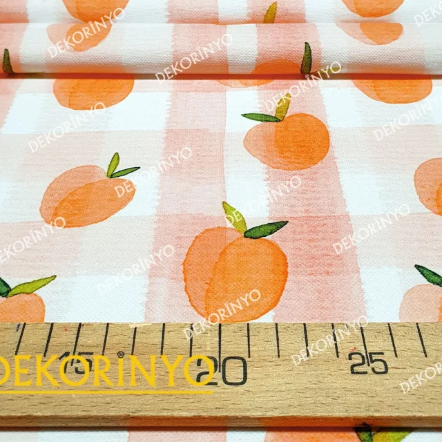 Sulu Boya Kayısı Pötikare Desenli Kumaş