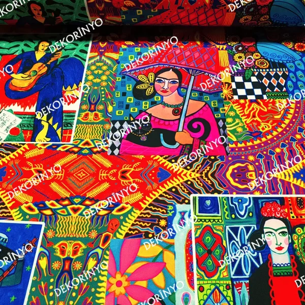 Frida Kahlo Desenli Döşemelik Kumaş