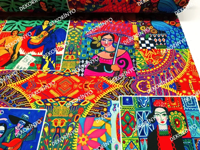 Frida Kahlo Desenli Döşemelik Kumaş