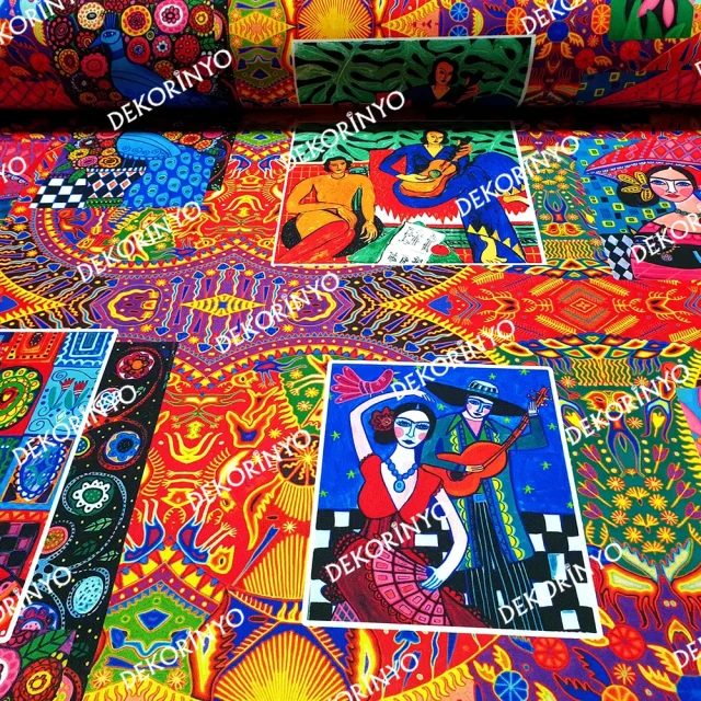 Frida Kahlo Desenli Döşemelik Kumaş