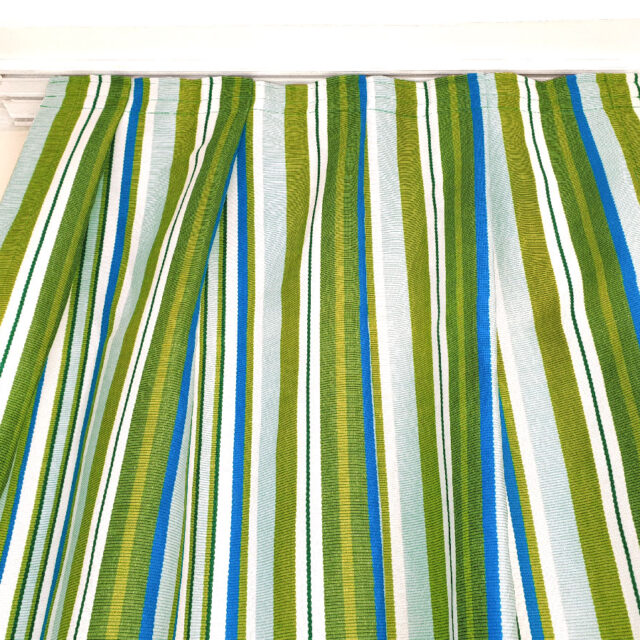 Dokuma Efekt Mavi Yeşil Çizgili Perde