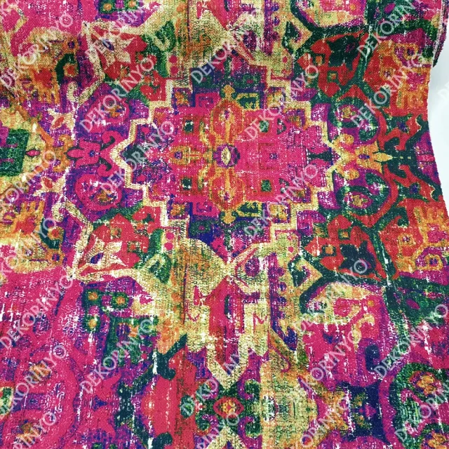 Eskitme Efektli Kilim Motifli Kumaş