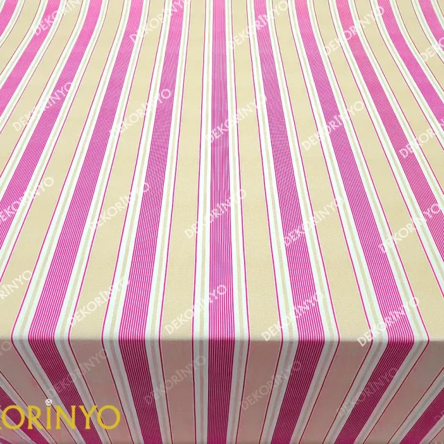 Fuşya Bej Çizgili Döşemelik Kumaş